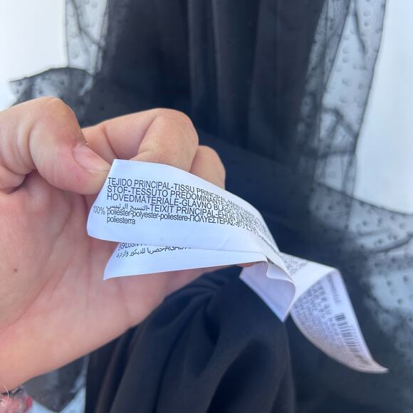 Zara Tulle Tiered Swiss Dot Gown Maxi Holiday Dress Black Belted Witchy Small - Picture 11 of 11